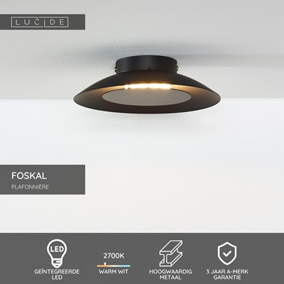 Lucide FOSKAL - Plafonnière - Ø 21,5 cm - LED - 1x6W 2700K - Zwart